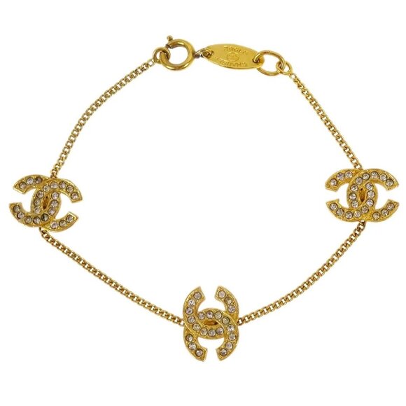 Chanel CC Chain Bracelet Gold Rhinestone - Picture 1 of 4